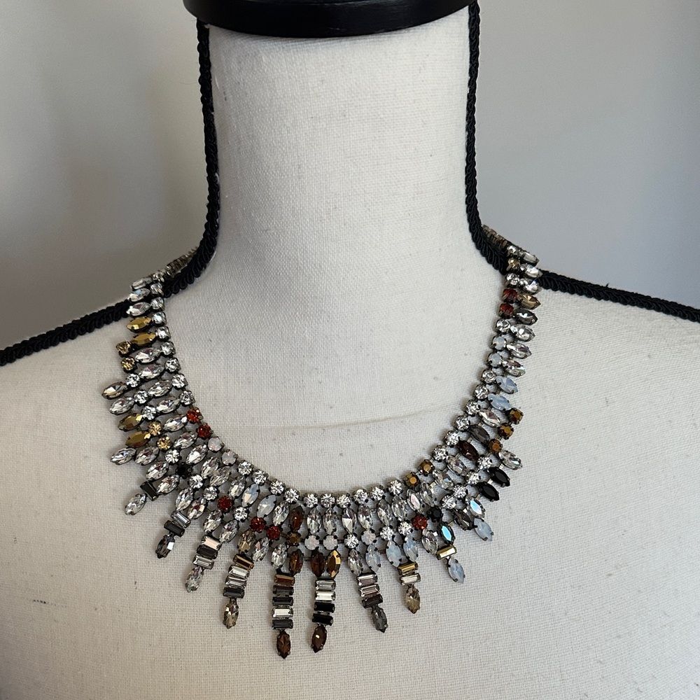 LOGO Lori Goldstein Gunmetal Rhinestone Crystal Bib Statement Neck
